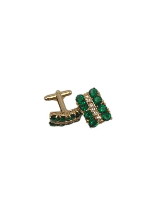 Simulated Green Emeralds and Diamonds in Gold Plated Cufflinks