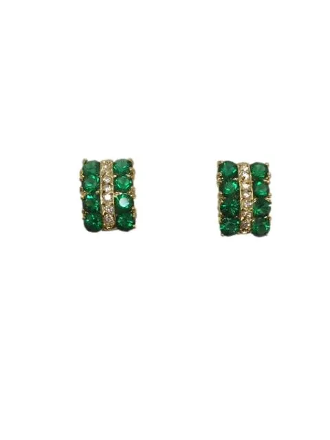 Simulated Green Emeralds and Diamonds in Gold Plated Cufflinks