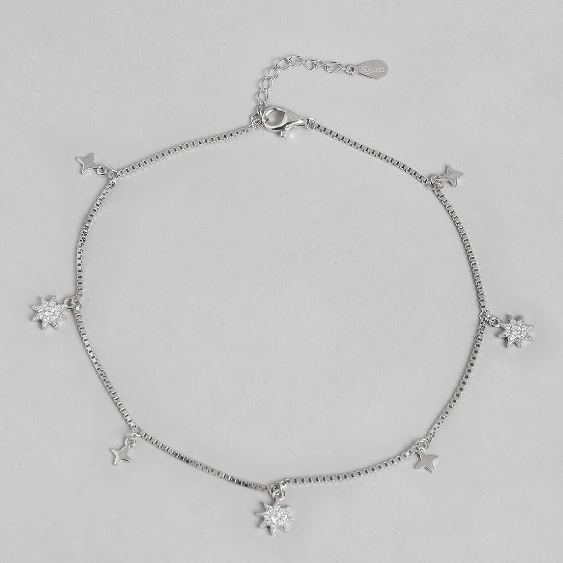 Starry Night Sky 925 Sterling Silver Rhodium-Plated Star Pattern Anklets