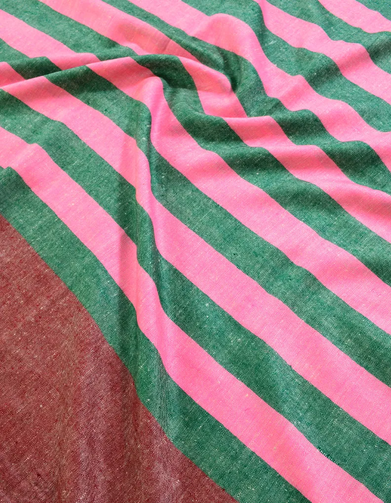 Striped Pashmina Shawl In Green, Maroon & Pink 6378