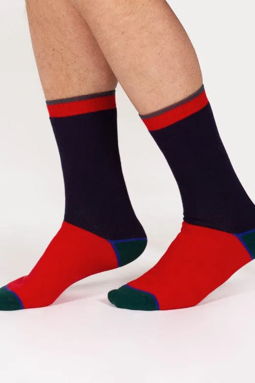 Thought Block Colour Walker Crew Socks in Red/Navy