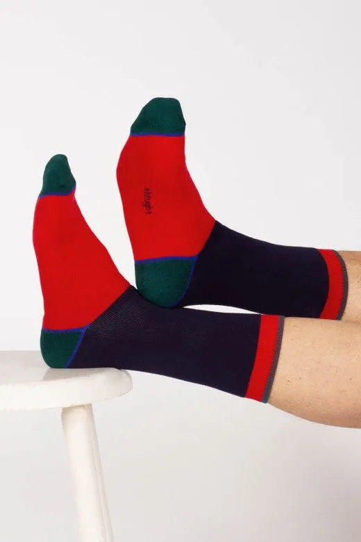 Thought Block Colour Walker Crew Socks in Red/Navy