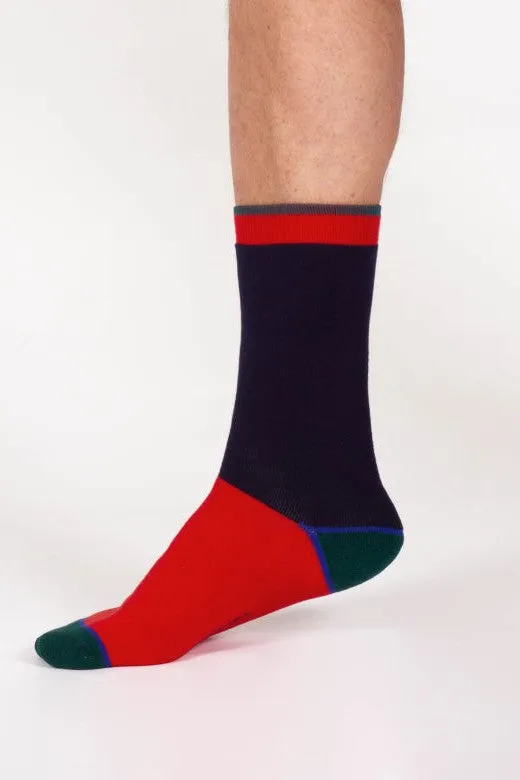 Thought Block Colour Walker Crew Socks in Red/Navy