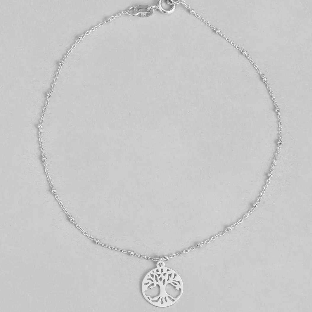 Tree of Life Rhodium Plated 925 Sterling Silver Anklets