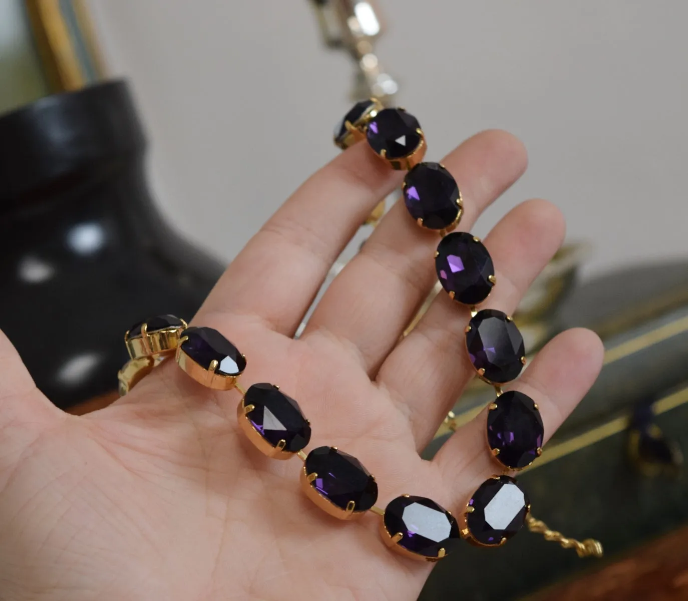 Violet Purple Aurora Crystal Necklace - Large Oval